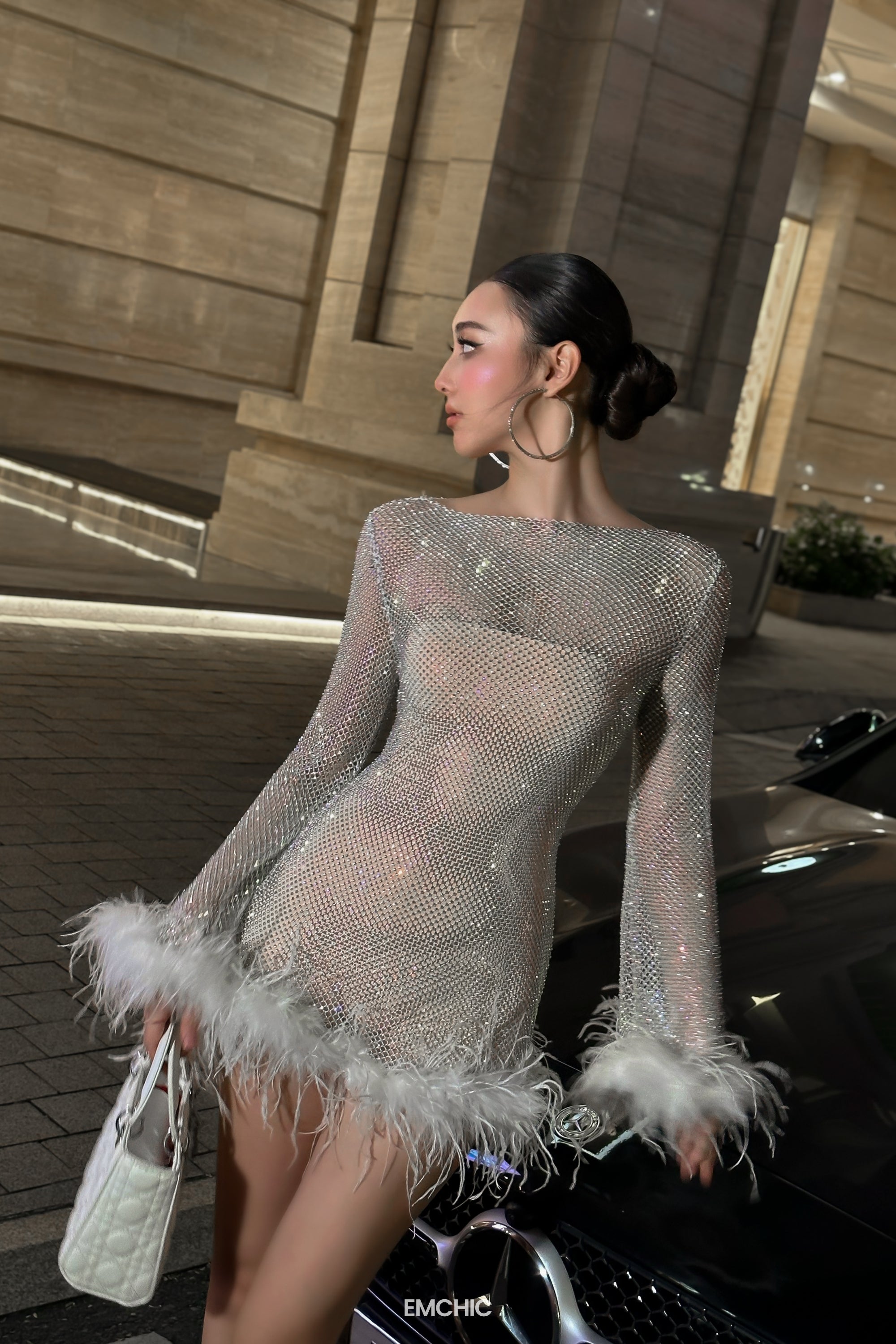 Tulle Sequin Feather-trim Set