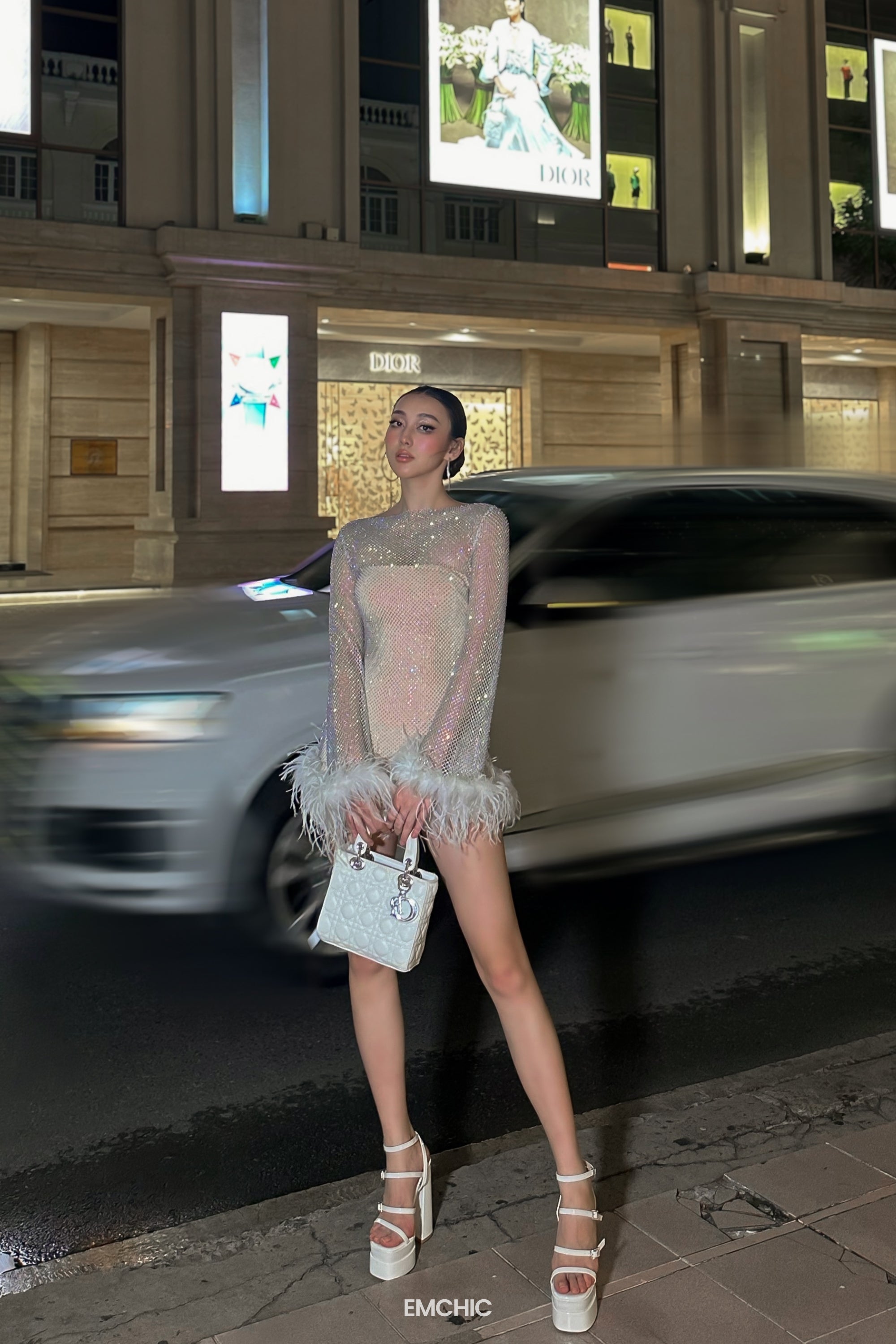 Tulle Sequin Feather-trim Set