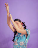 Turquose Flamingo Off Shoulder Silk Dress