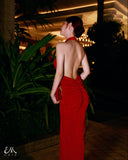 Đầm Trống Lưng Nhún Hông (Red Velvet Dress)