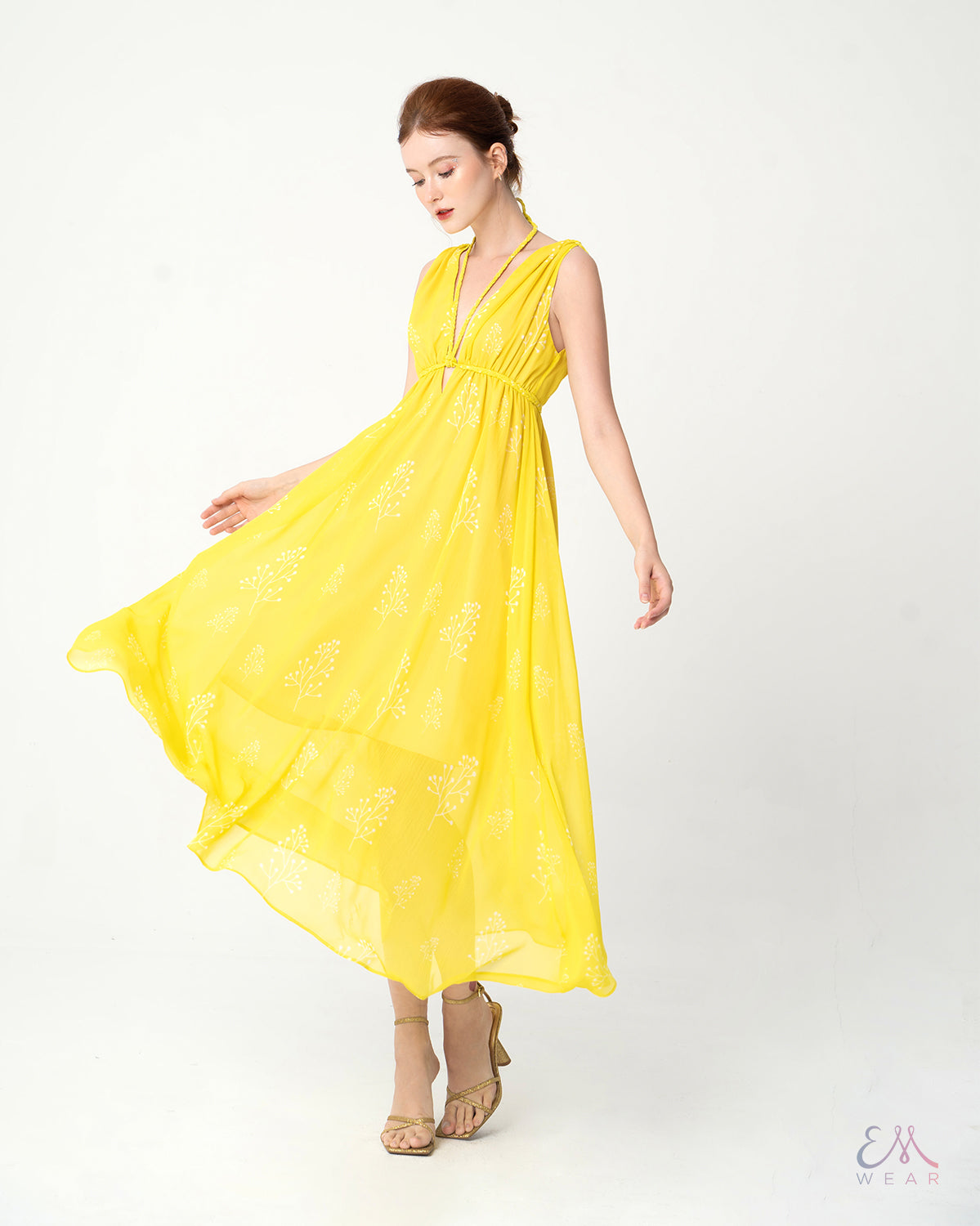 Yellow V Neck Strap Maxi Dress