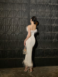 Đầm Thun Dài Basic Viền Lông Vũ (Sposa Dress)