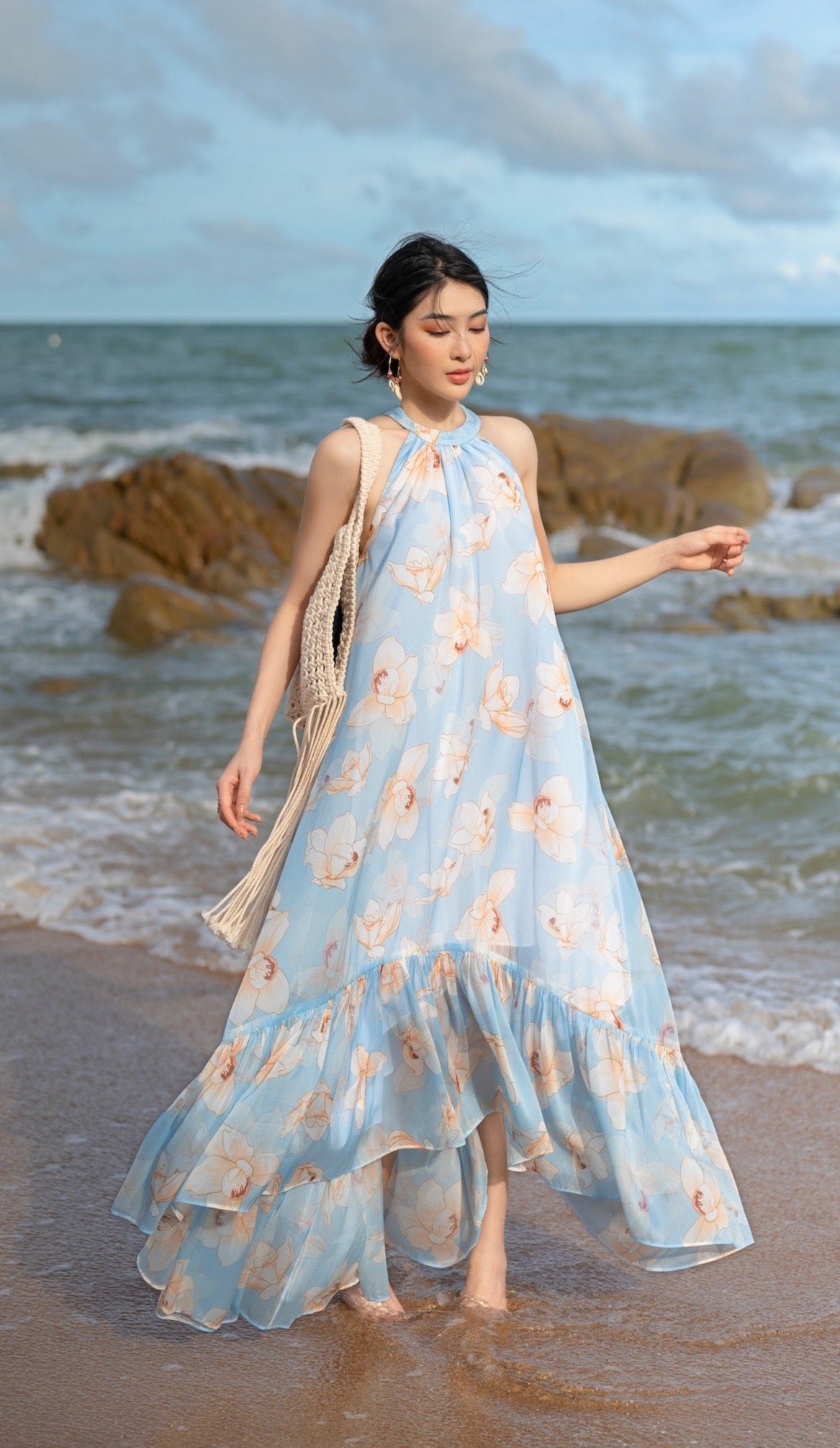 Summer Flower Chiffon Maxi Dress