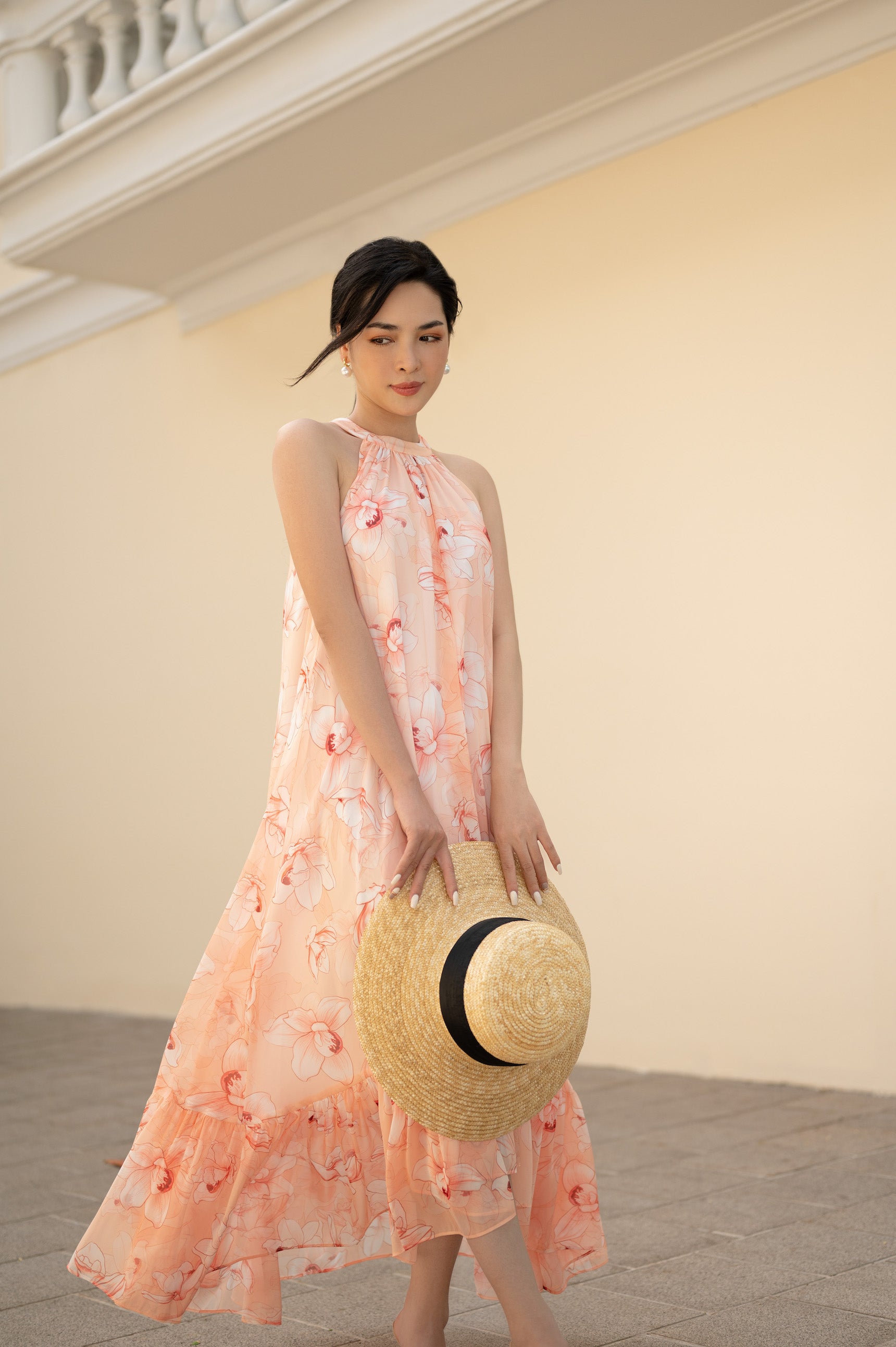 Summer Flower Chiffon Maxi Dress