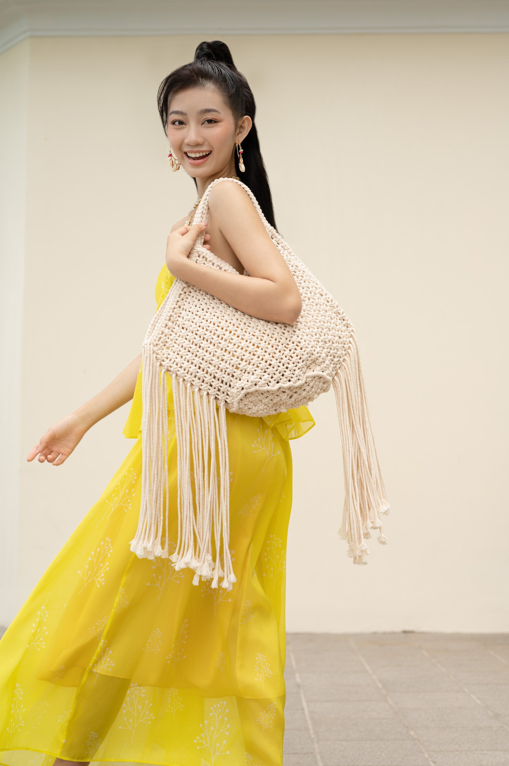 Yellow Two-Tiered Heart Neck Maxi Dress