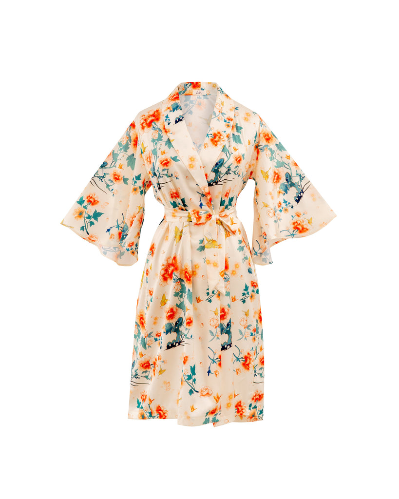 Limestone Peony Short Silk Robe – EM Wear