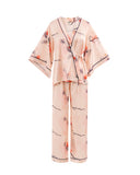 Pyjama Kimono vân lá hồng nhạt