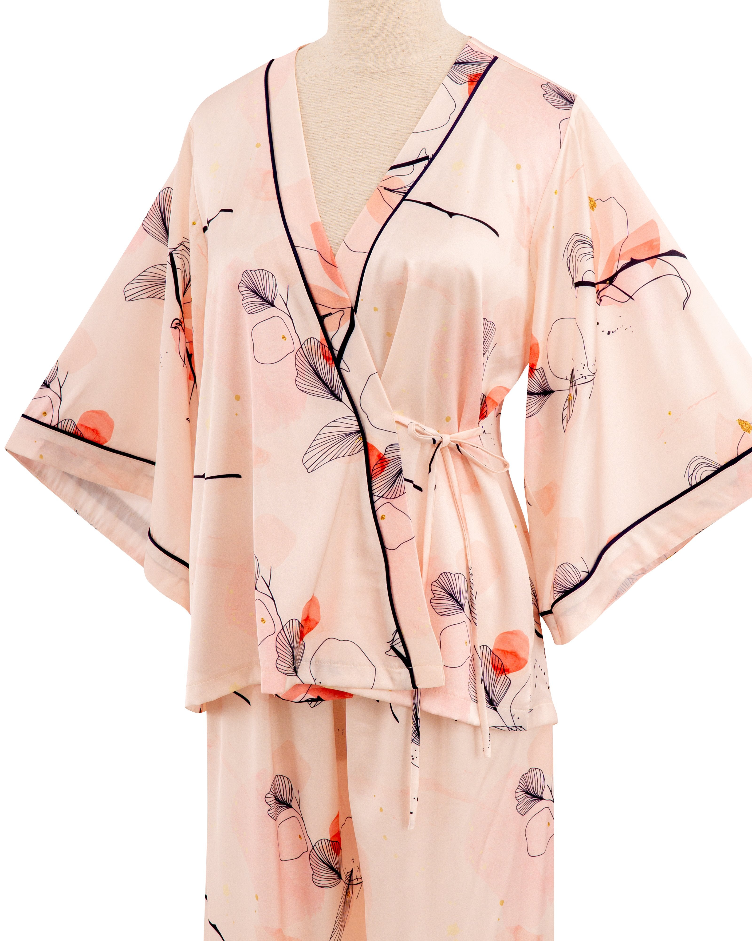 Light Pink Leaf Kimono Pyjama Set
